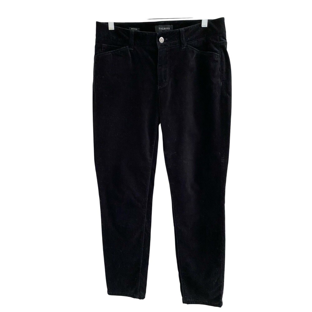 Talbots Black velvet Stretch Straight Leg Dress pants Women’s Size 6 Pockets